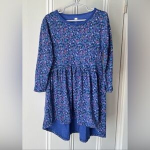 Tea Collection Girls Blue Floral Dress Knit Long Sleeve Size 5 High Low